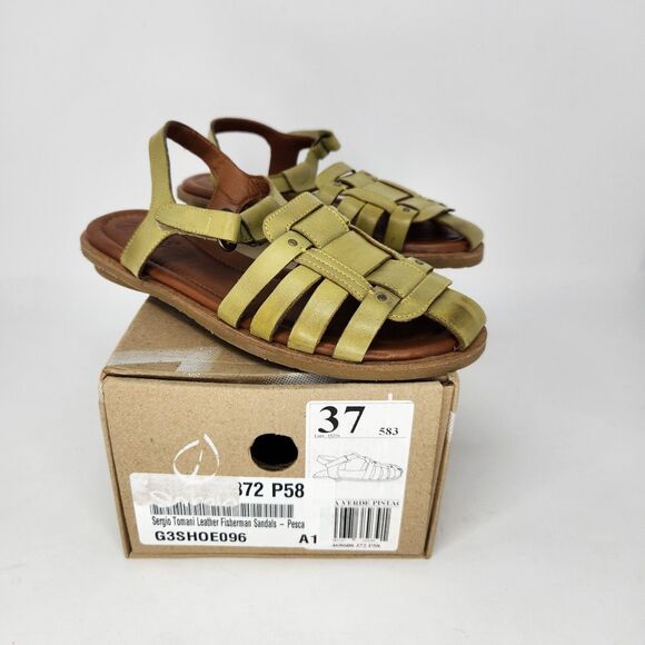 New Sergio Tomani Pesca Leather Fisherman Sandals Pistachio Green Size 37 6.5-7 - Picture 2 of 4